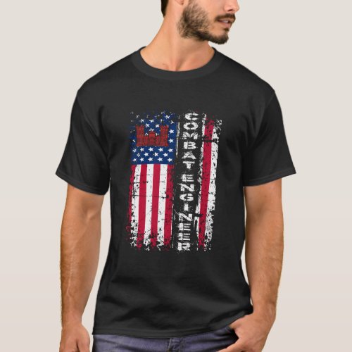 Combat Engineer Distressed American Flag U S Milit T_Shirt