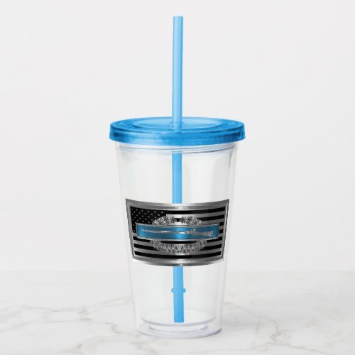 Combat Infantryman Badge on American Flag Acrylic Tumbler