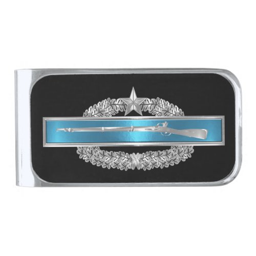 Combat Infantryman Badge with Combat Star Silver Finish Money Clip