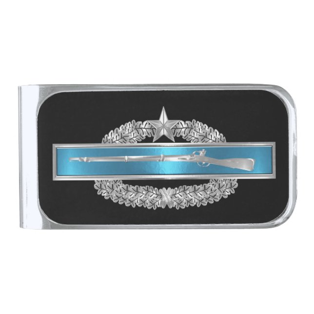 Combat Infantryman Badge with Combat Star Silver Finish Money Clip (Front)