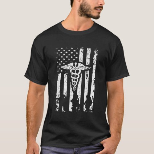 Combat Medic US Flags USA American Military T_Shirt