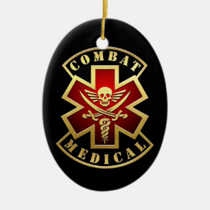 Combat Medical Skull & Swords Cross Patch Ceramic Ornament