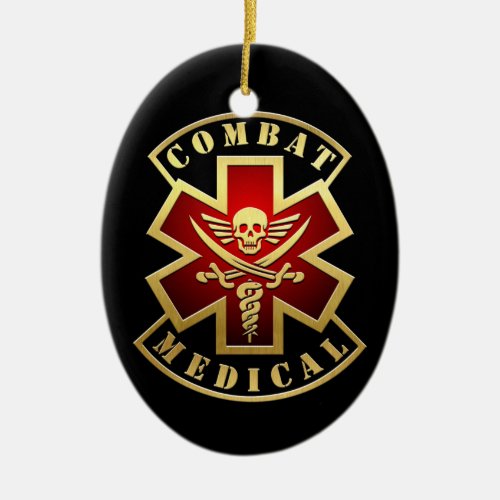 Combat Medical Skull  Swords Cross Patch Ceramic Ornament