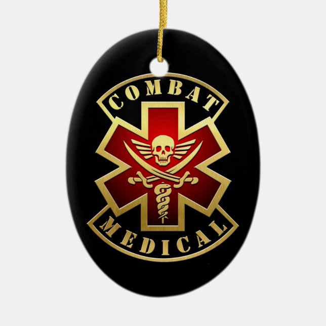 Combat Medical Skull & Swords Cross Patch Ceramic Ornament (Front)