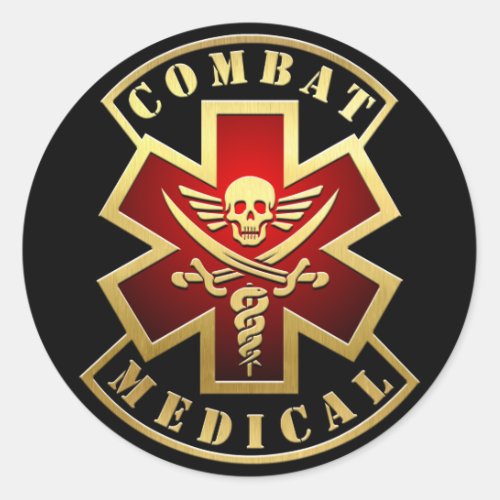 Combat Medical Skull  Swords Cross Patch Classic Round Sticker