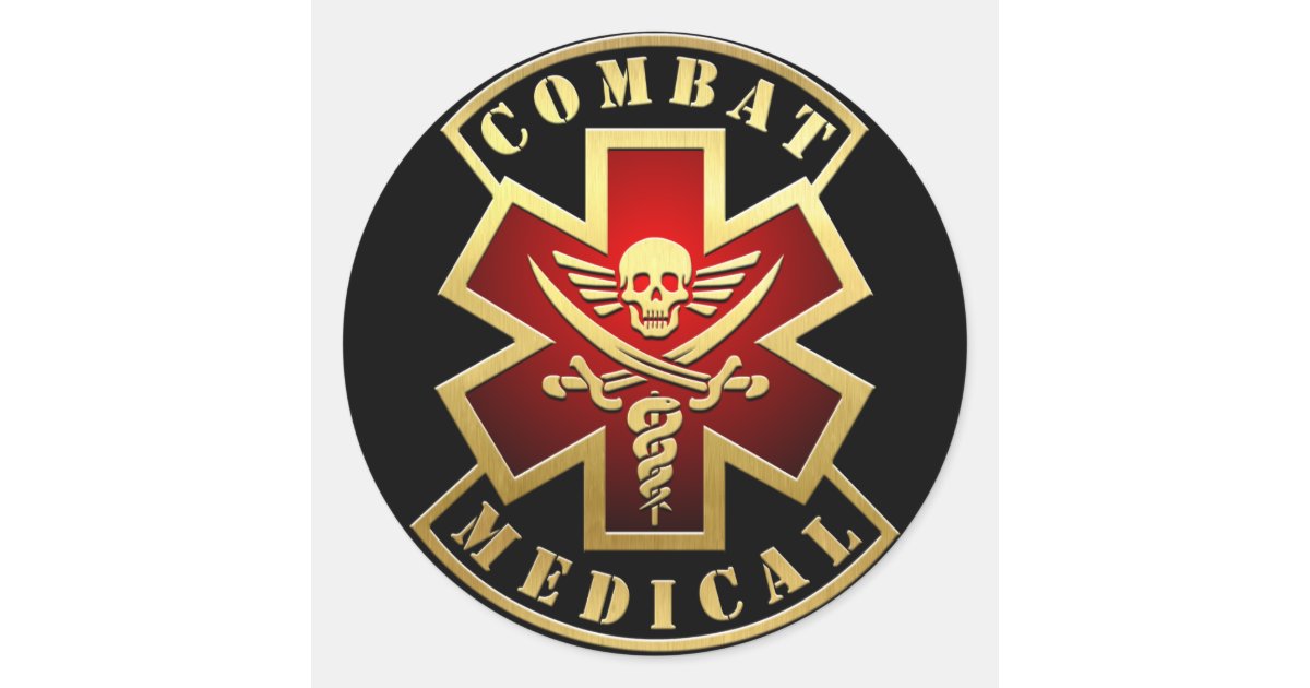 combat-medical-skull-swords-cross-patch-classic-round-sticker-zazzle