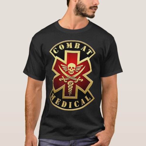 Combat Medical Skull  Swords Cross Patch T_Shirt