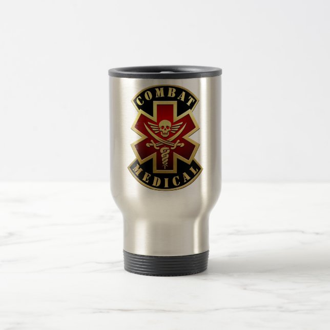 Combat Medical Skull & Swords Cross Patch Travel Mug (Center)