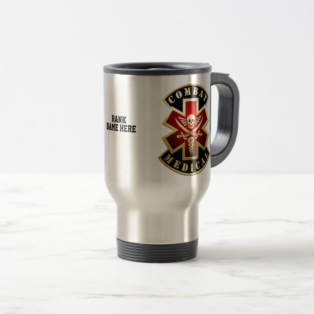 Combat Medical Skull & Swords Customizable Travel Mug (Front Right)