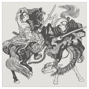 Combat of Japanese samurai warriors  Fabric