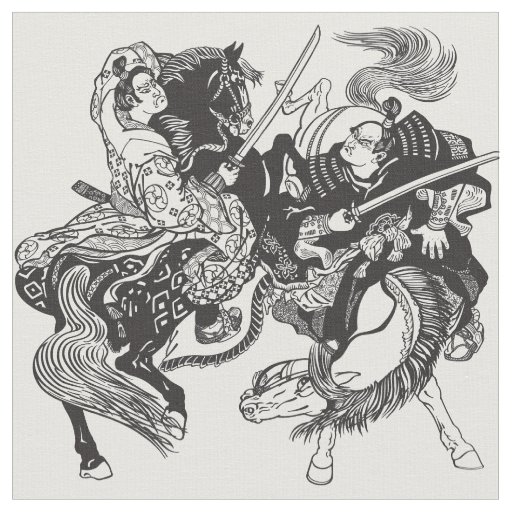 Combat of Japanese samurai warriors  Fabric