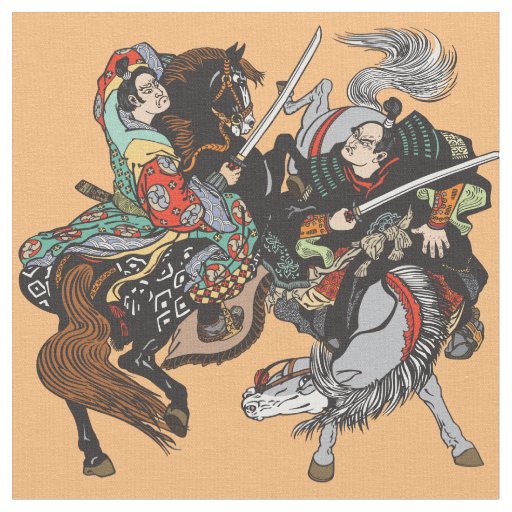 Combat of Japanese samurai warriors  Fabric