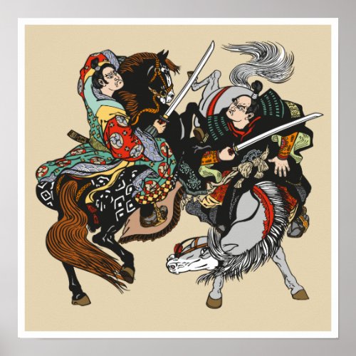 Combat of Japanese samurai warriors Graphic art Poster