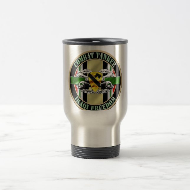 Combat Tanker Armor 19K OIF 1st CAV Travel Mug (Center)