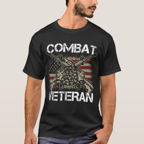 Combat Veteran Military USA American Flag Gift T_Shirt