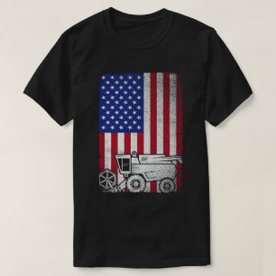 Combine Harvester American Flag Farmer Agriculture T-Shirt