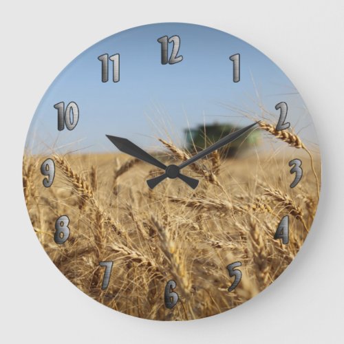 Combine in Wheat Field Large Clock