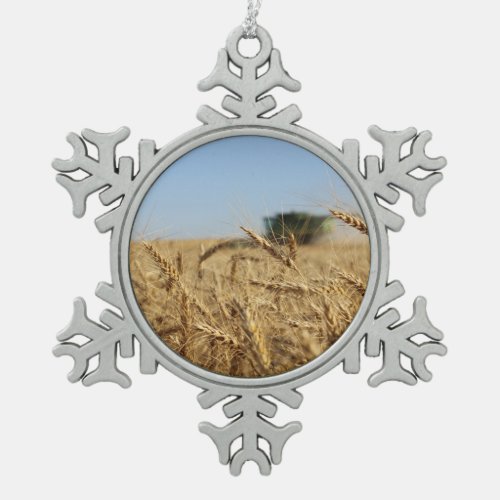 Combine in Wheat Field Snowflake Pewter Christmas Ornament