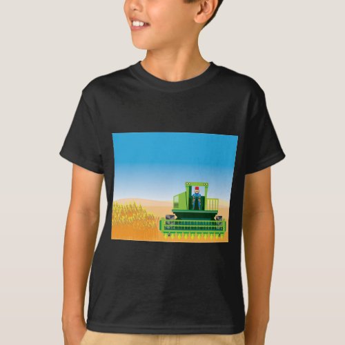 Combine Mows and Harvests crops vector T_Shirt