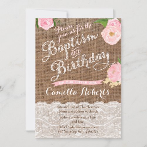 combined Baptism and Birthday invite for a girl