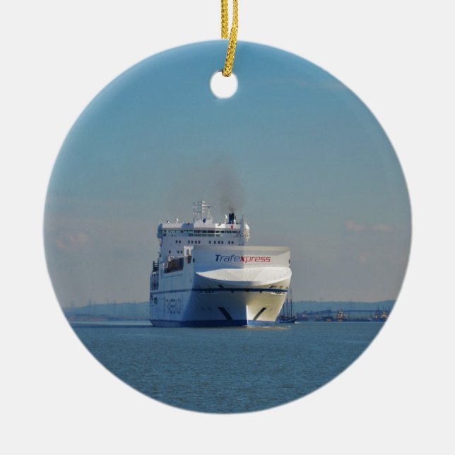 Combined Ferry And Container Ship Ceramic Ornament (Front)