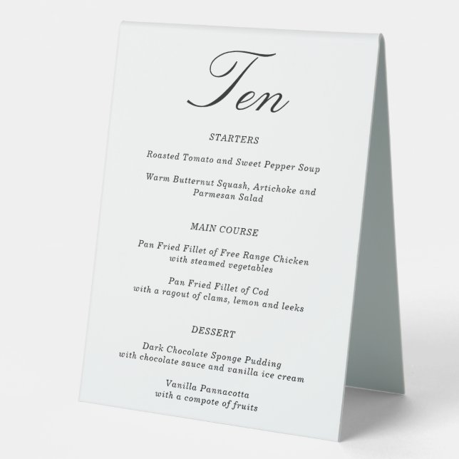 Combined Wedding Table Number & Menu | Table 10 Table Tent (Front)