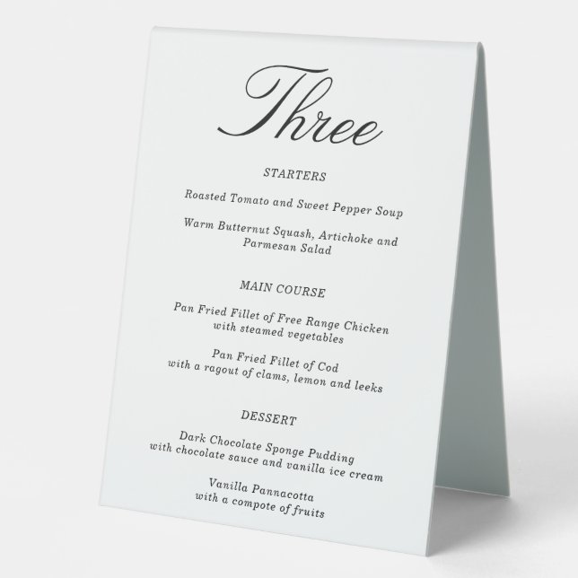 Combined Wedding Table Number & Menu | Table 3 Tent (Front)