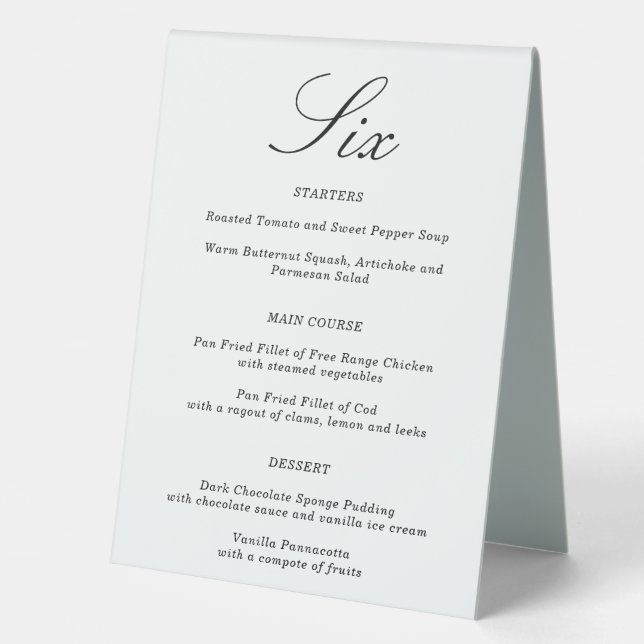 Combined Wedding Table Number & Menu | Table 6 Tent (Front)