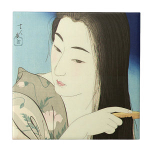 Combing Her Hair (Beautiful Asian Woman) (Kotondo) Ceramic Tile