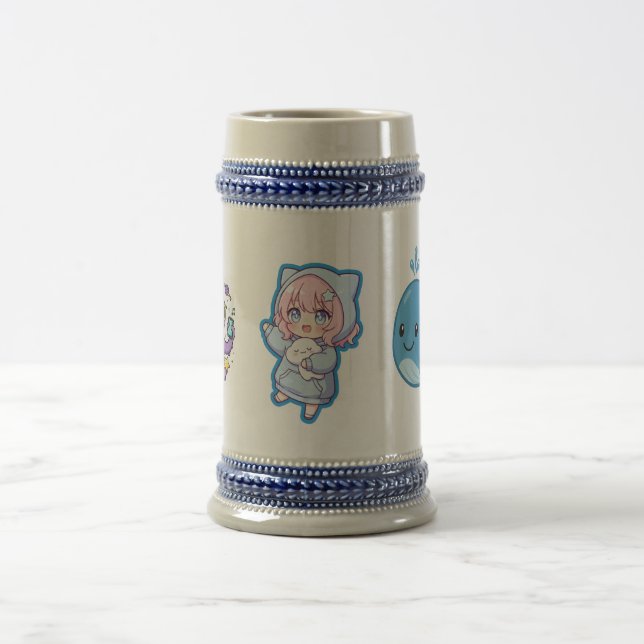 Combo Kawaii Anime, Cute Blue Whale and Octo-Vibes Beer Stein (Center)