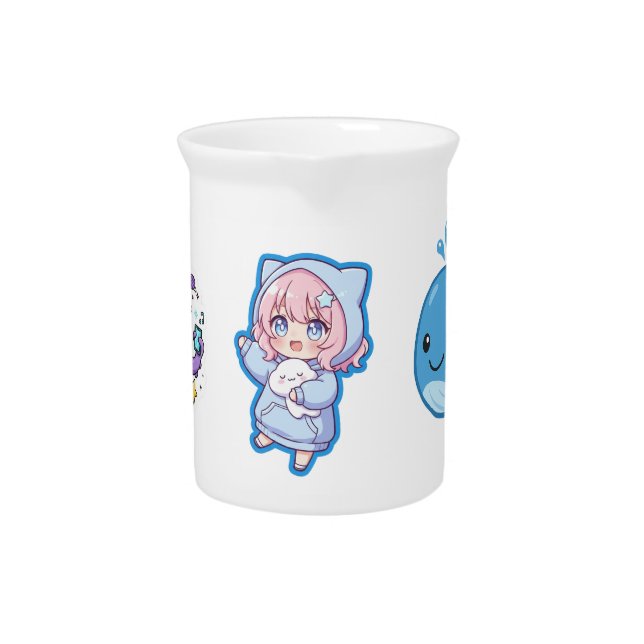 Combo Kawaii Anime, Cute Blue Whale and Octo-Vibes Beverage Pitcher (Front)
