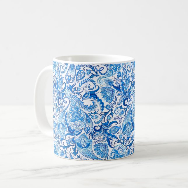 Combo Mug - Paisley in Blue and White (Front Left)