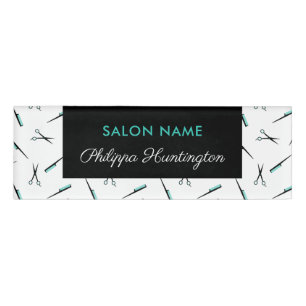 Combs & Scissors Pattern - Hair Stylist - Add Name Name Tag