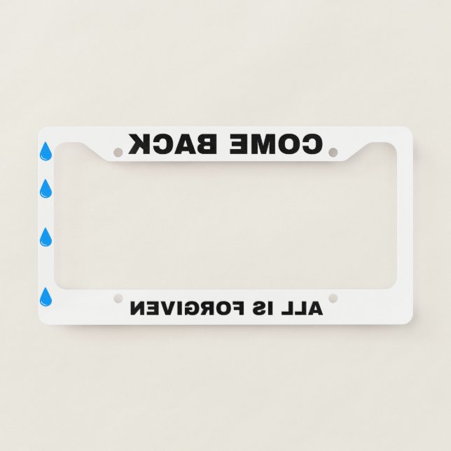 Come Back All Is Forgiven Mirrored funny License Plate Frame (Front)