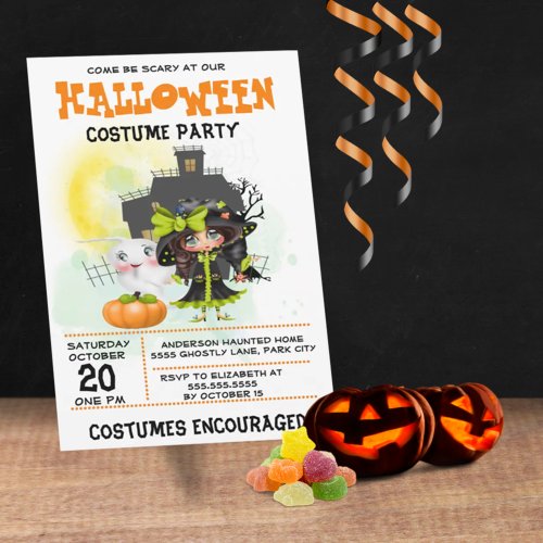 Come Be Scary _ Cute Green Witch _ Halloween Invitation