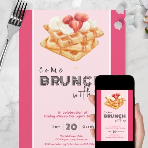 Come Brunch With Me bright pink invitation