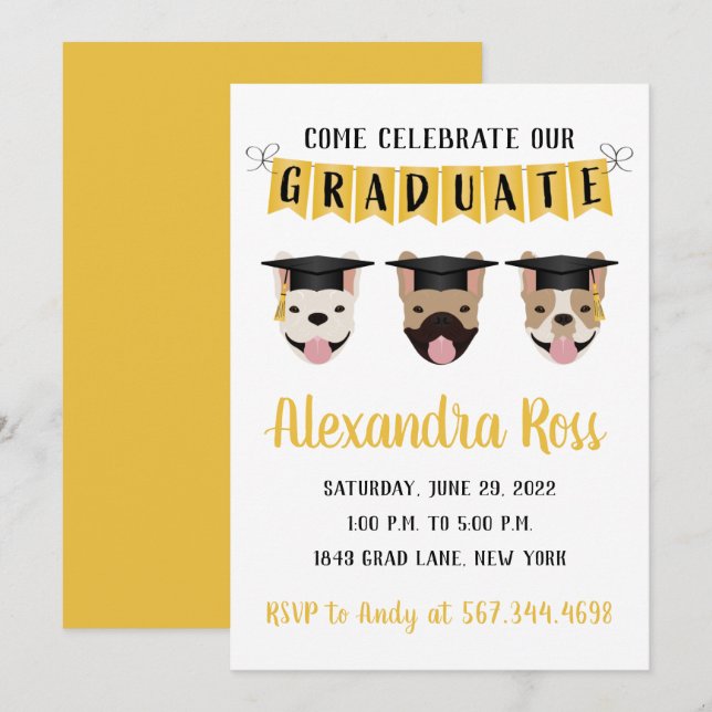 Come Celebrate Our Graduate French Bulldogs Invitation (Front/Back)