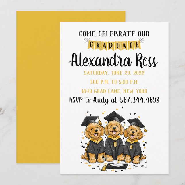 Come Celebrate Our Graduate Goldendoodle Dogs Invitation (Front/Back)