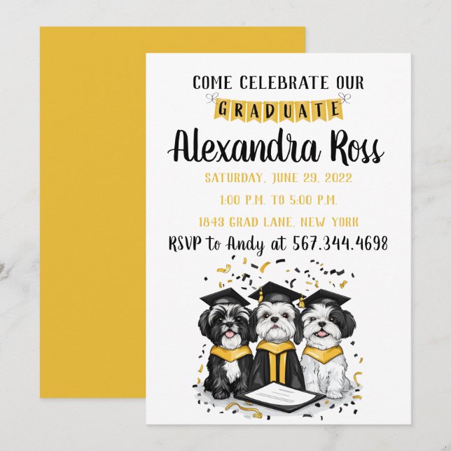 Come Celebrate Our Graduate Shih Tzu Dogs Invitation (Front/Back)