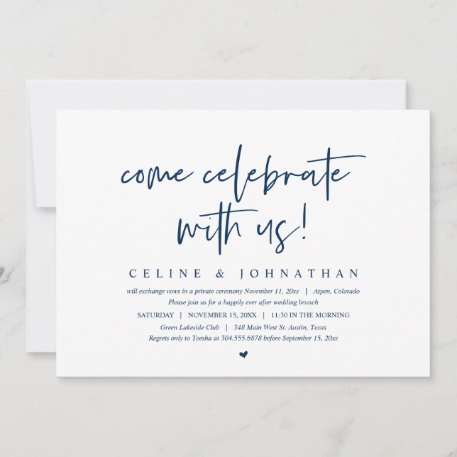 Come Celebrate With Us, Wedding Elopement Brunch Invitation (Front)