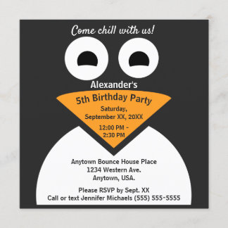 Come Chill Penguin Children's Birthday Party Invitation
