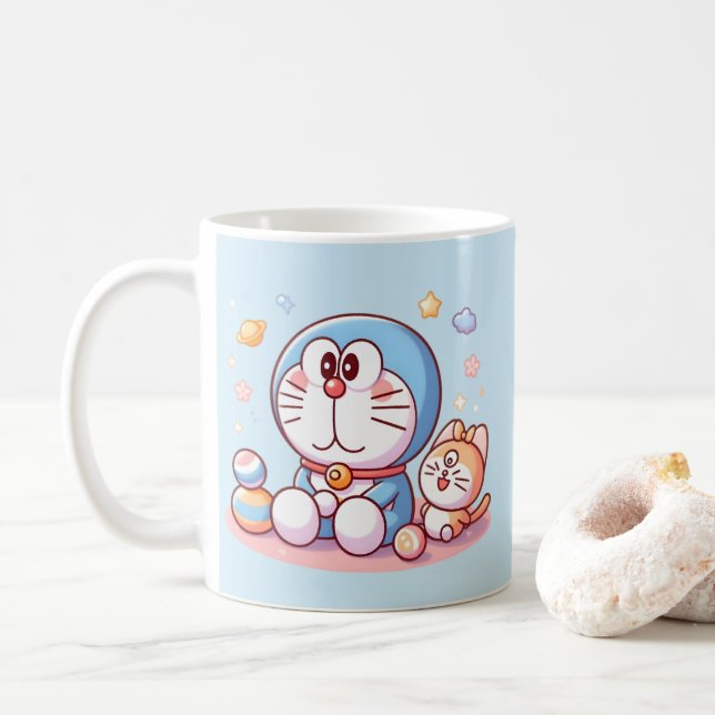 Come Come Cat And Doraemon Coffee Mug (With Donut)