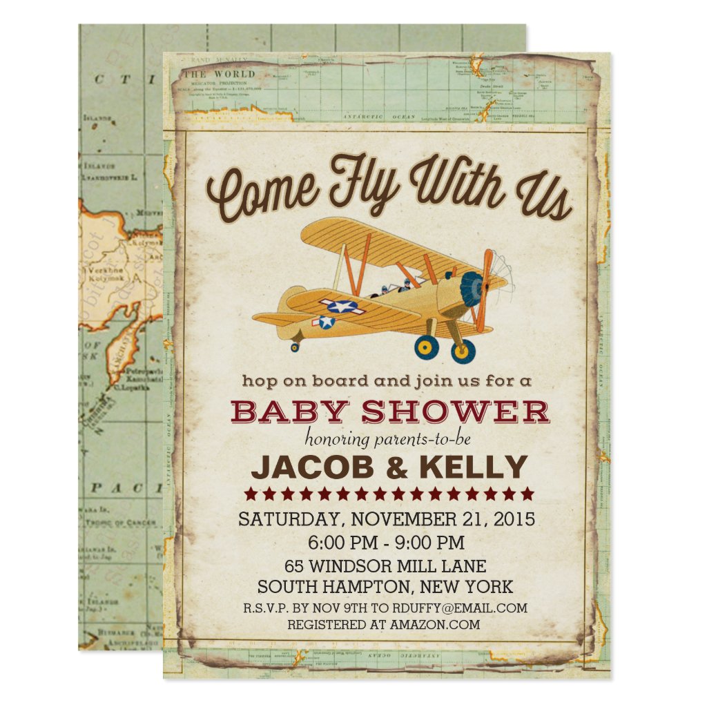 vintage airplane baby shower invitations