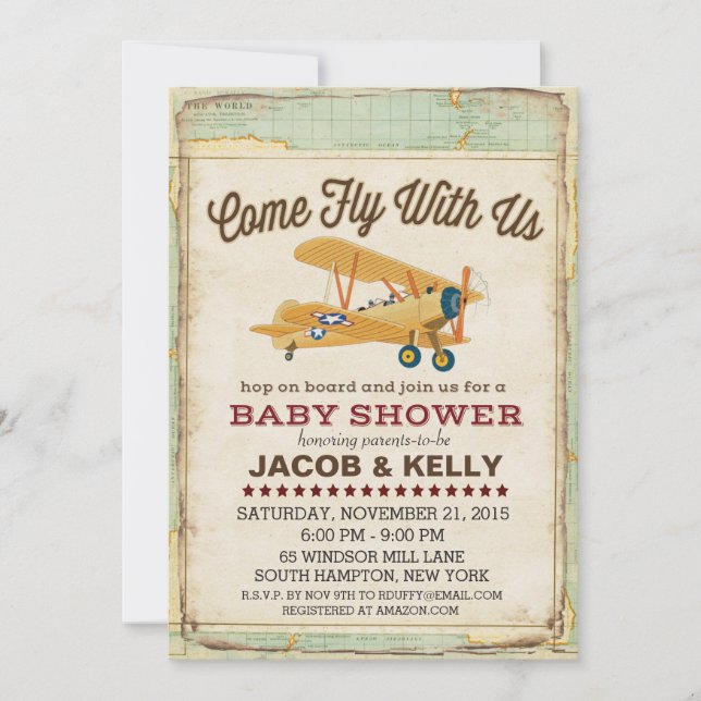 Come Fly Baby Shower Airplane Travel Invitation (Front)