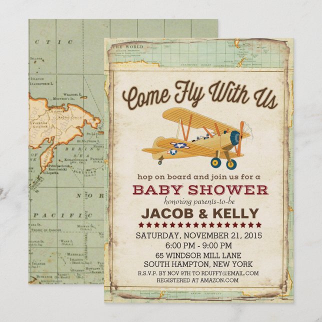 Come Fly Baby Shower Airplane Travel Invitation (Front/Back)