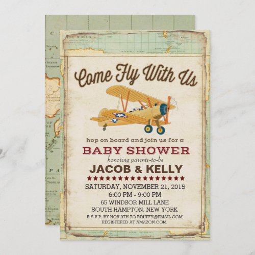 Come Fly Baby Shower Airplane Travel Invitation