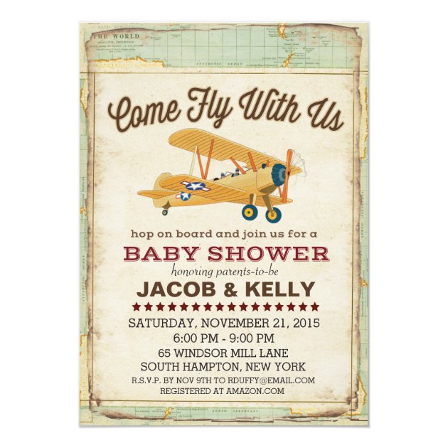 Come Fly Baby Shower Airplane Travel Invitation