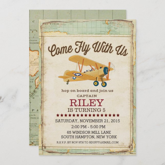 Come Fly Birthday Airplane Travel Invitation (Front/Back)