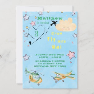 Come Fly With Me Airplanes Boy Birthday Party Announcement