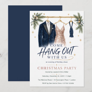 Come Hang Out Formal Christmas Party Navy Gold Invitation